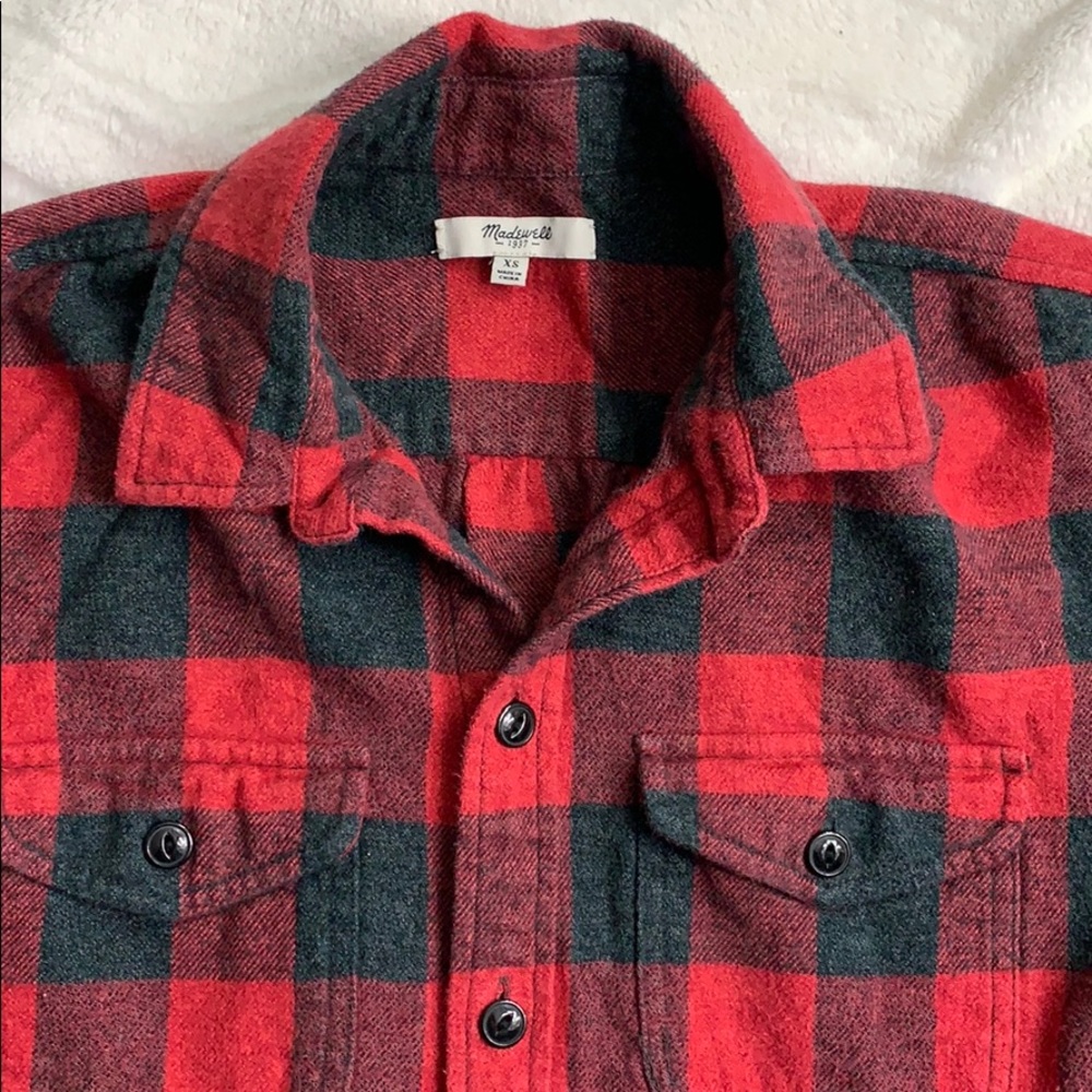 MADEWELL Red Check Flannel Boyfriend Shirt XS
